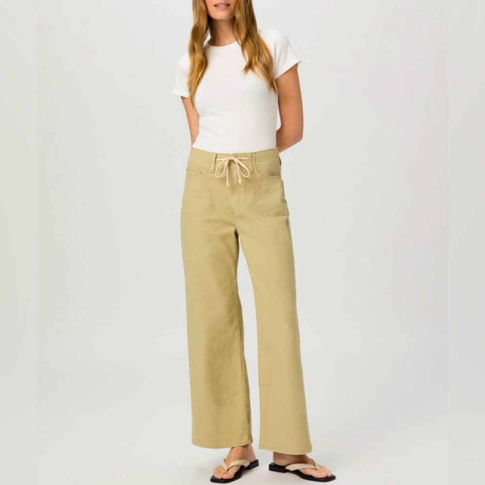 Anthropologie PAIGE Carly Wide Leg Pants 30 Khaki Tan Drawstring Utility